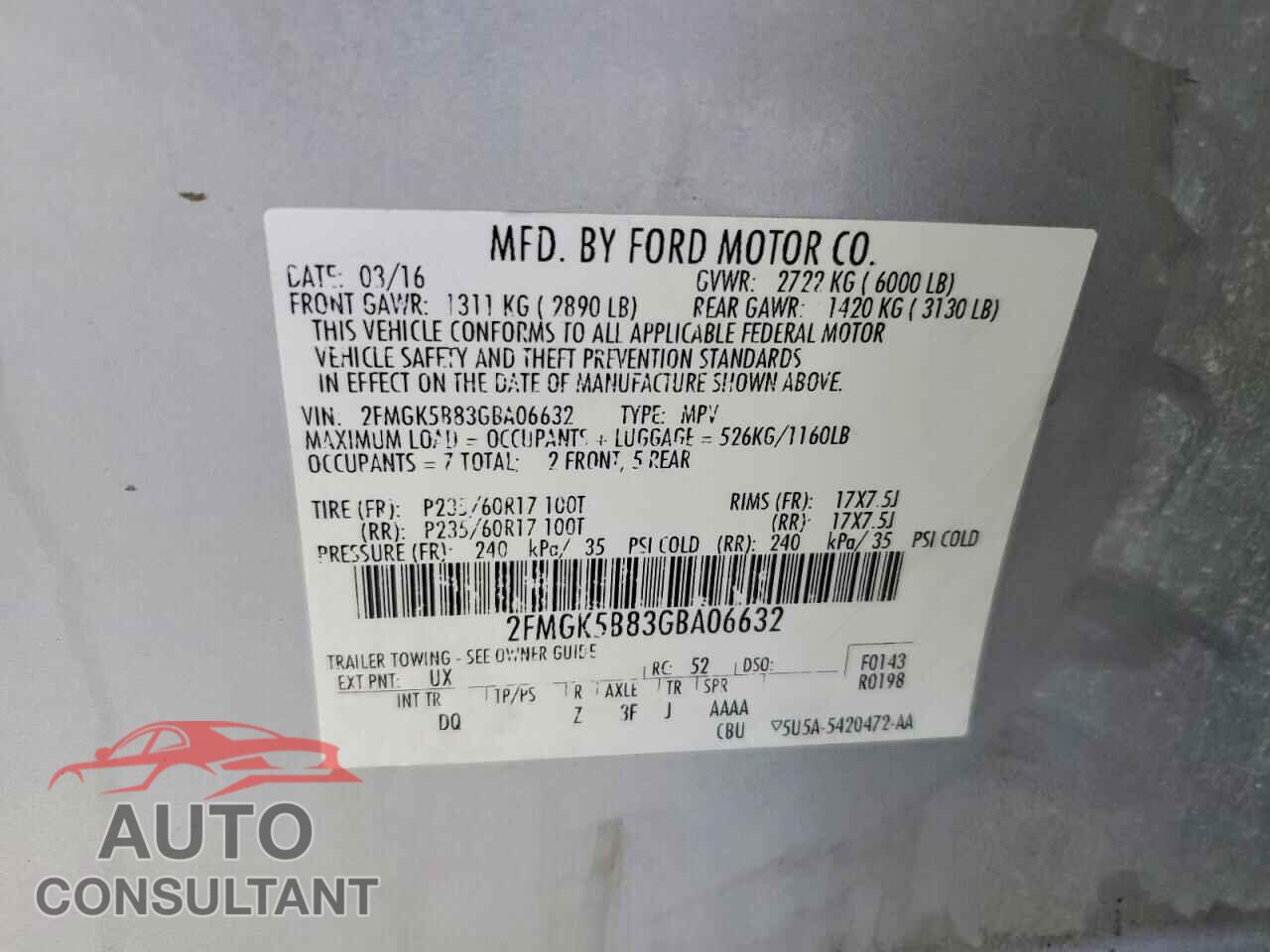 FORD FLEX 2016 - 2FMGK5B83GBA06632