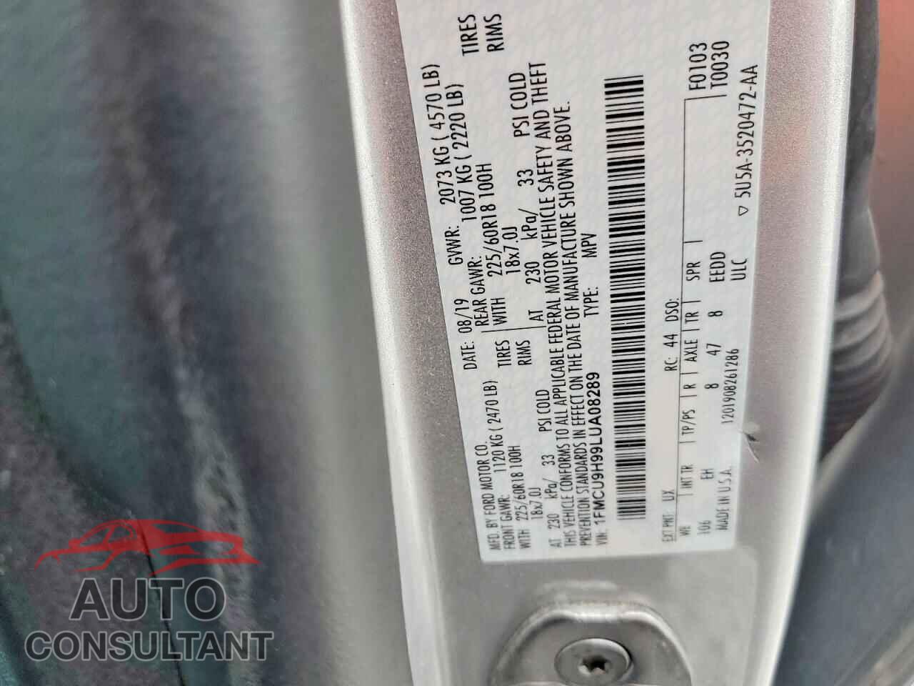 FORD ESCAPE 2020 - 1FMCU9H99LUA08289
