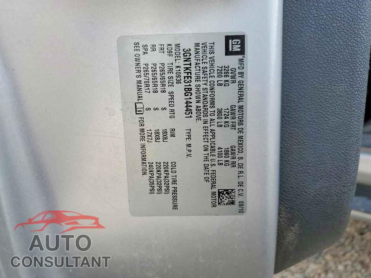 CHEVROLET AVALANCHE 2011 - 3GNTKFE31BG144451