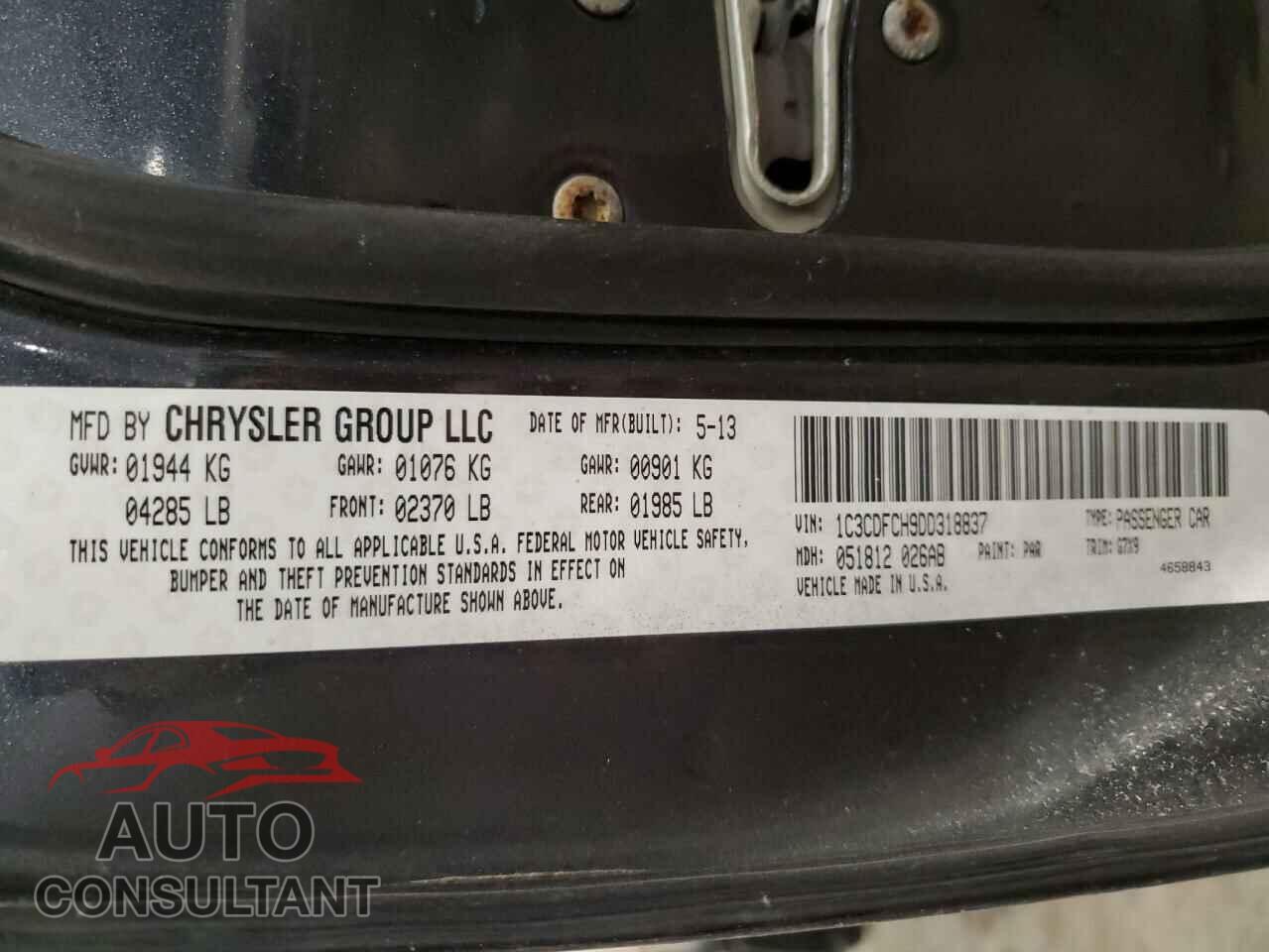 DODGE DART 2013 - 1C3CDFCH9DD318837