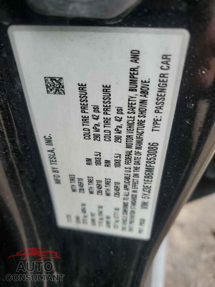 TESLA MODEL 3 2021 - 5YJ3E1EB6MF853086