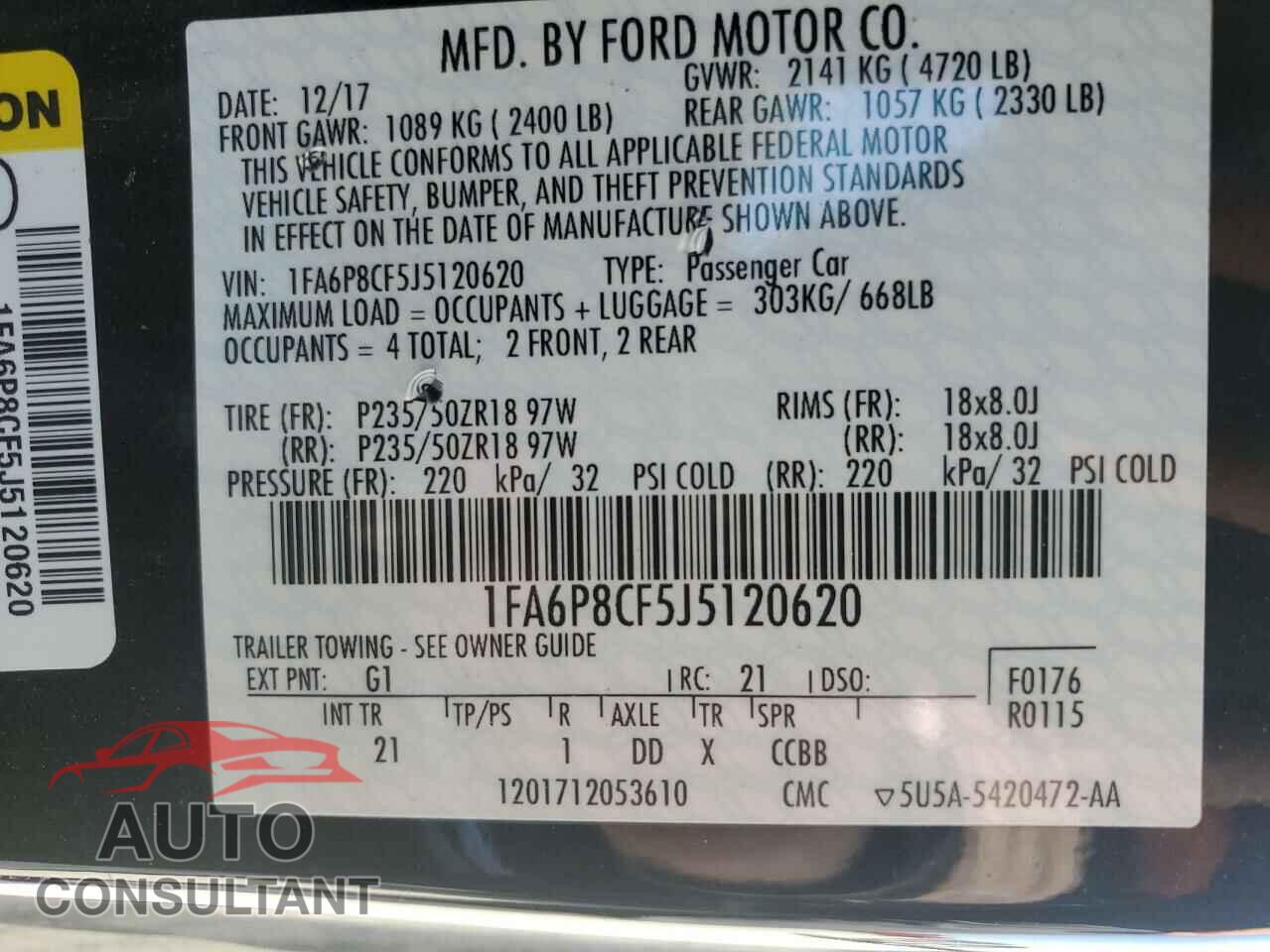 FORD MUSTANG 2018 - 1FA6P8CF5J5120620