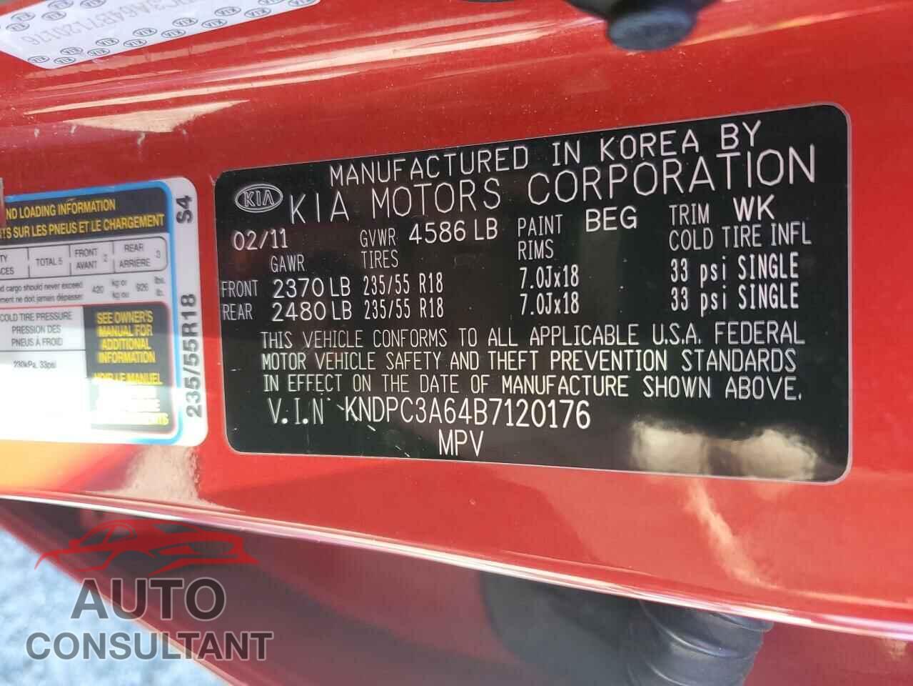 KIA SPORTAGE 2011 - KNDPC3A64B7120176