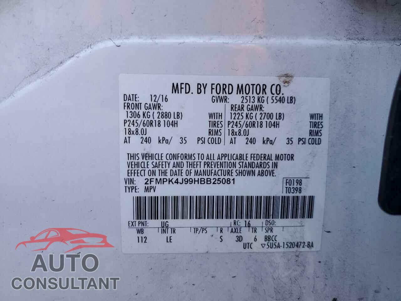 FORD EDGE 2017 - 2FMPK4J99HBB25081
