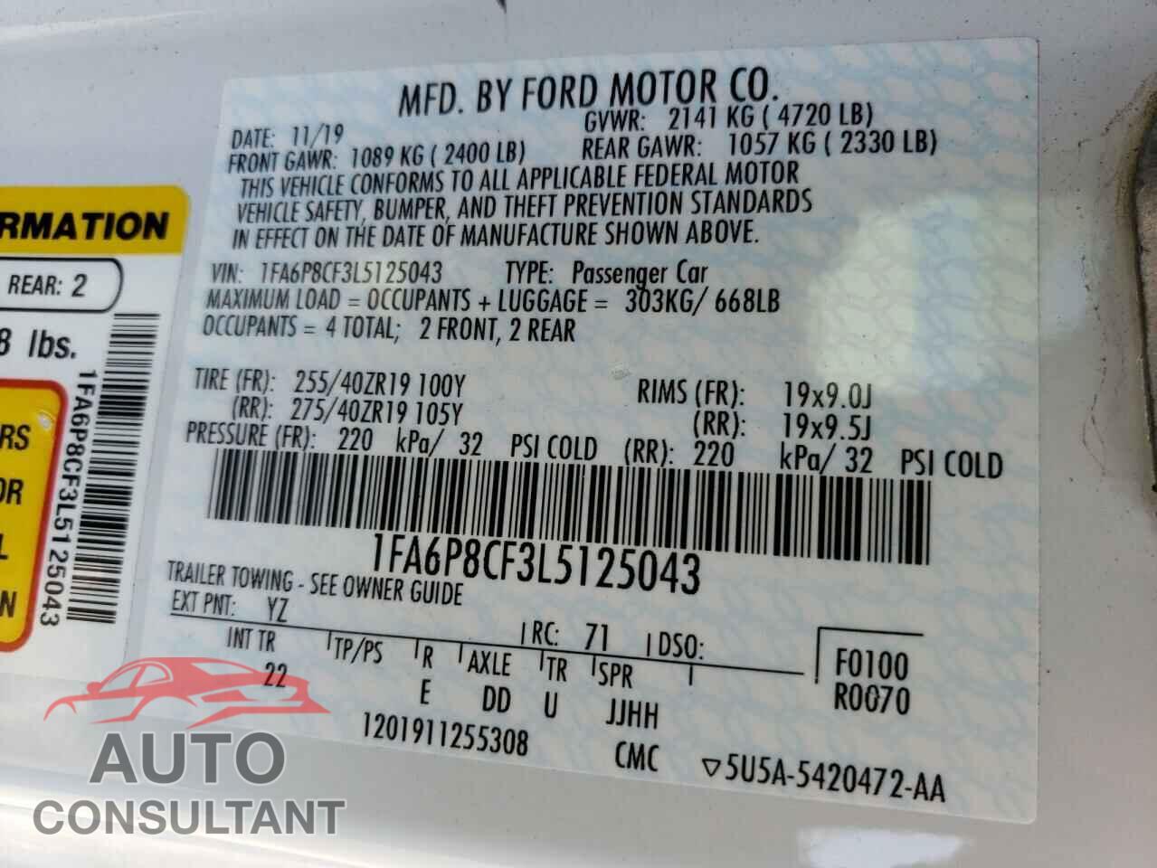 FORD MUSTANG 2020 - 1FA6P8CF3L5125043