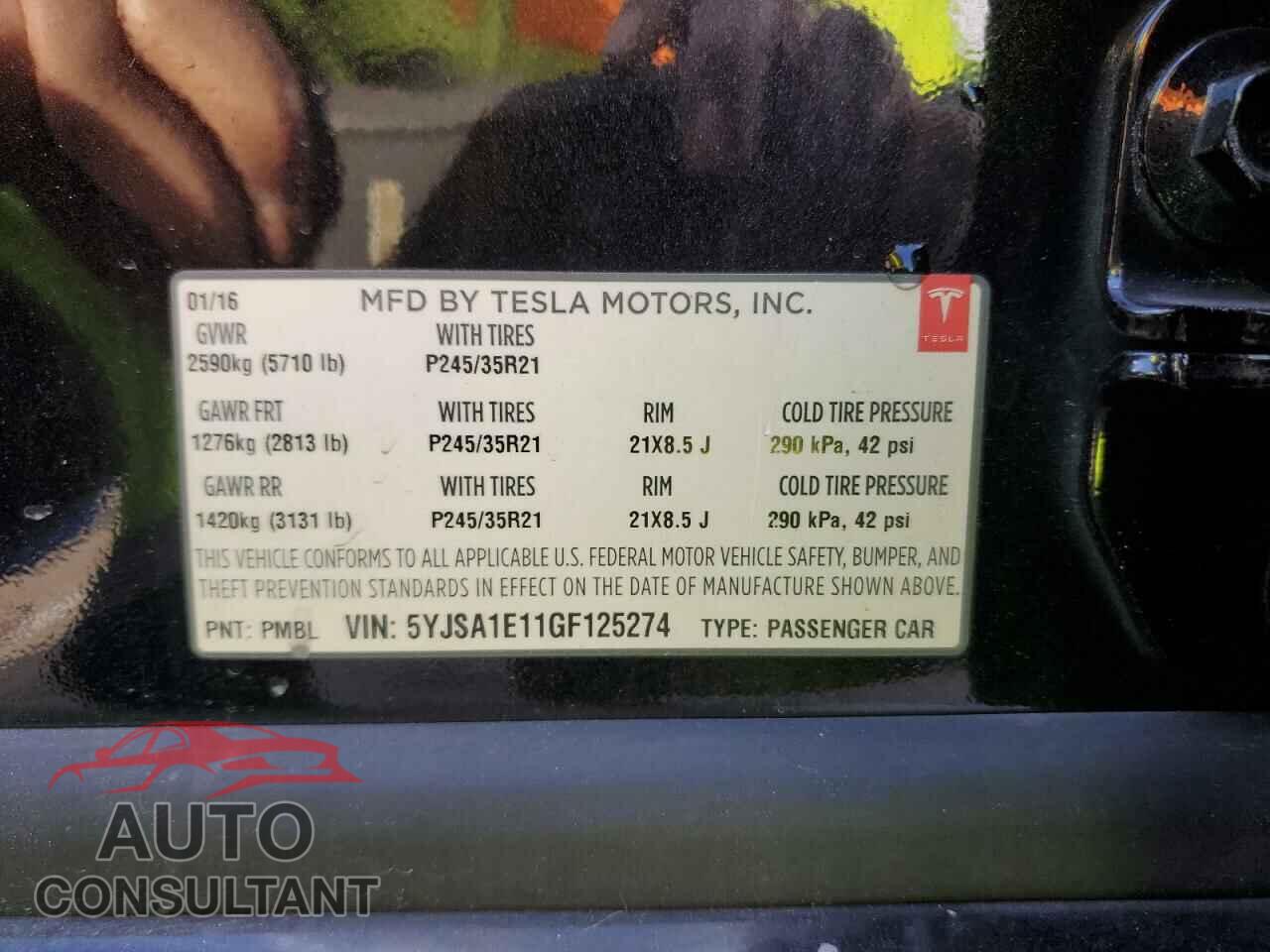 TESLA MODEL S 2016 - 5YJSA1E11GF125274