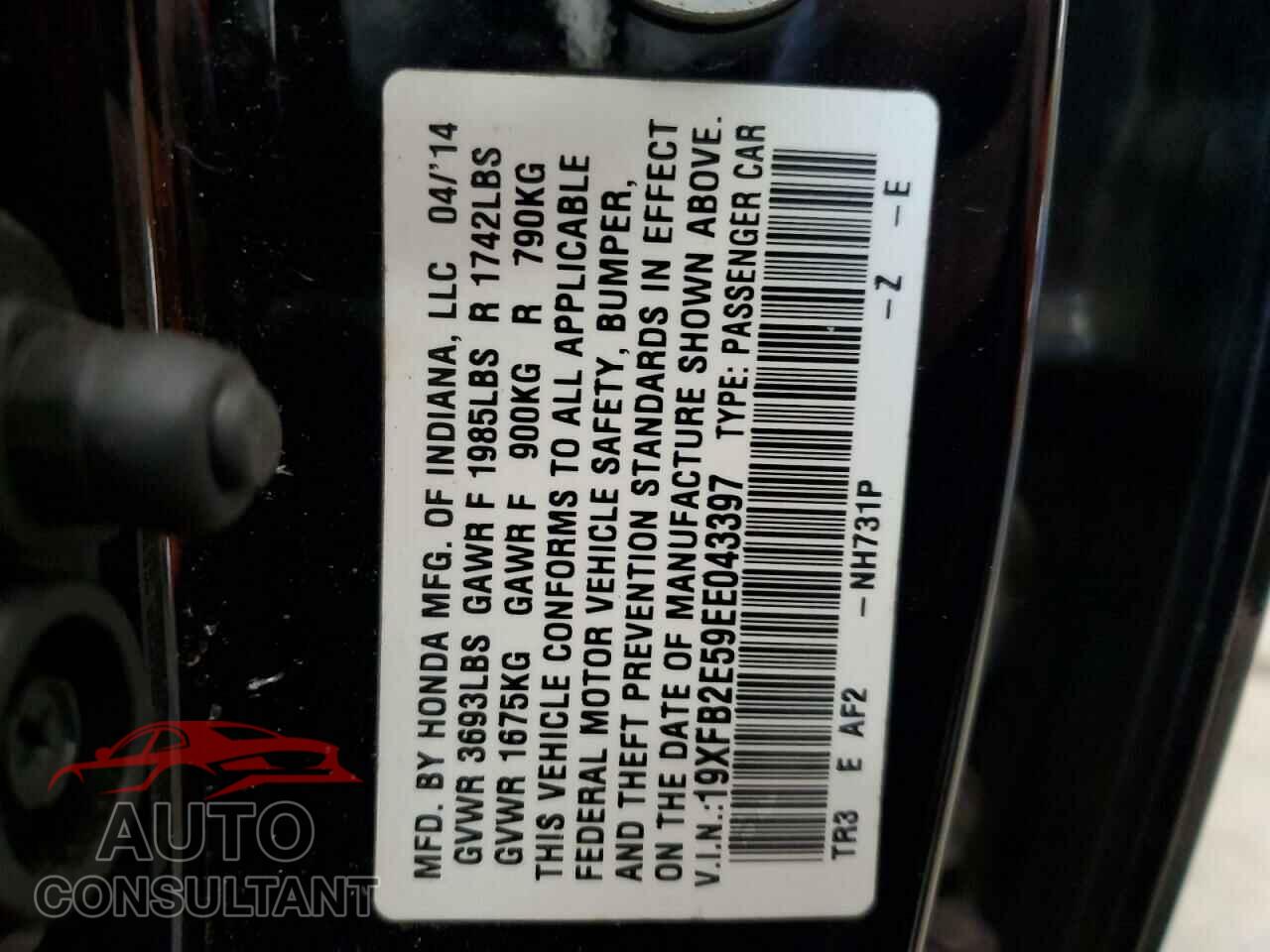 HONDA CIVIC 2014 - 19XFB2E59EE043397