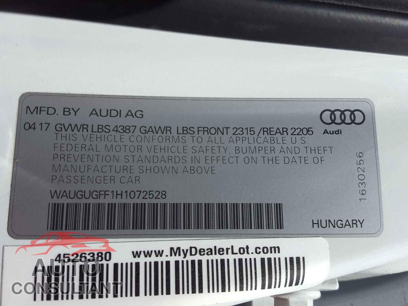 AUDI A3 2017 - WAUGUGFF1H1072528