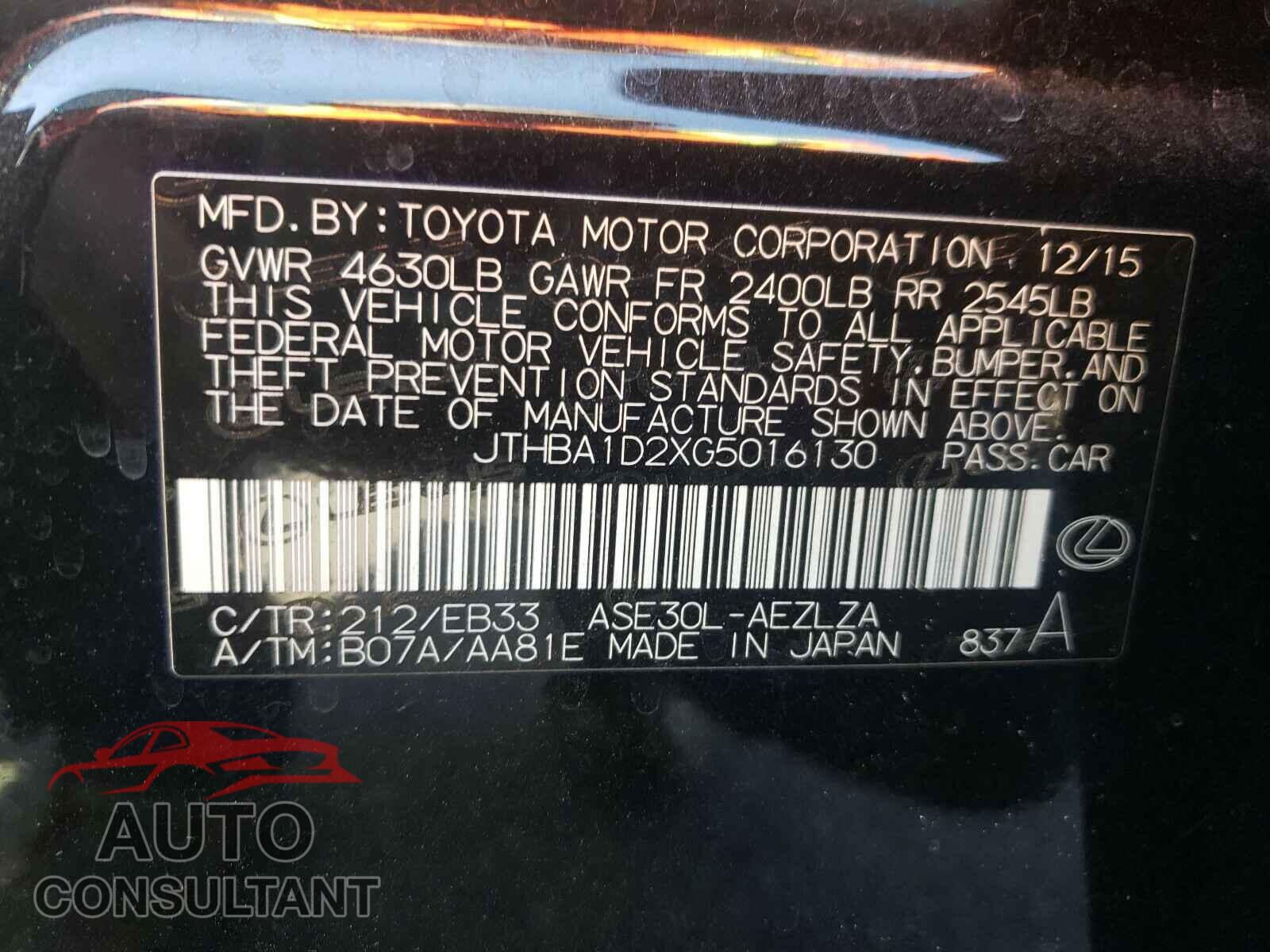 LEXUS IS 2016 - JTHBA1D2XG5016130