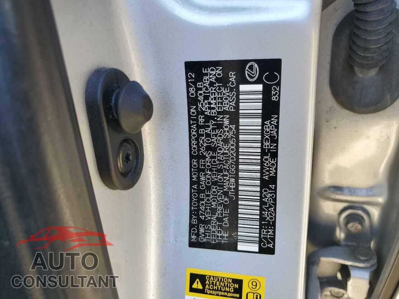LEXUS ES300 2013 - JTHBW1GG7D2005754