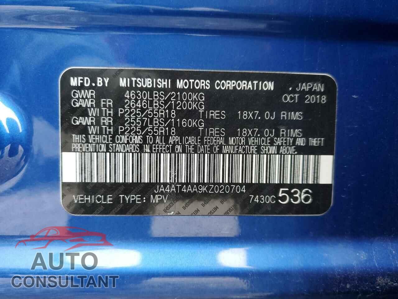 MITSUBISHI ECLIPSE 2019 - JA4AT4AA9KZ020704