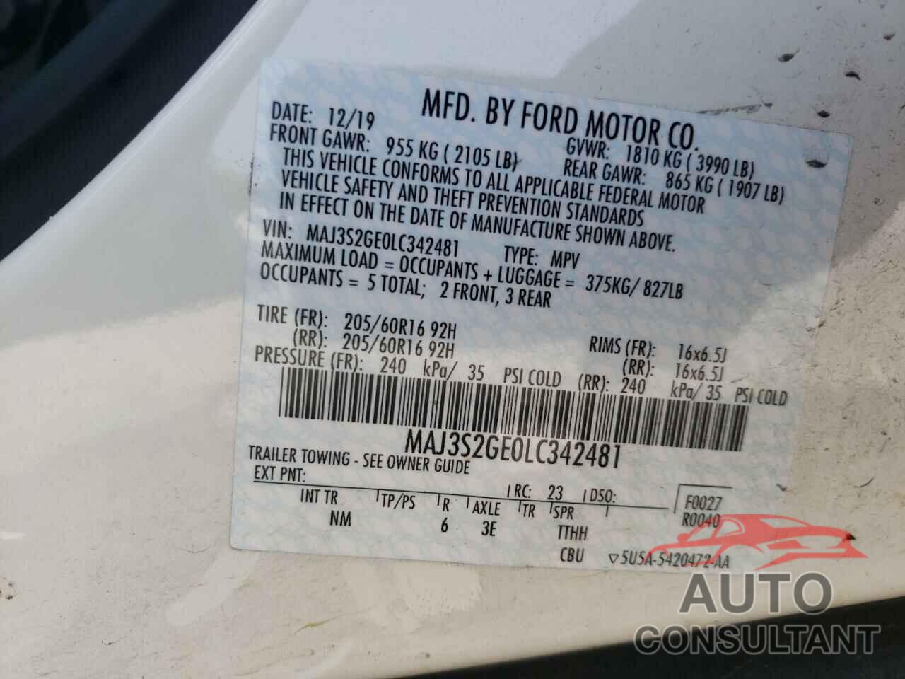 FORD ALL OTHER 2020 - MAJ3S2GE0LC342481