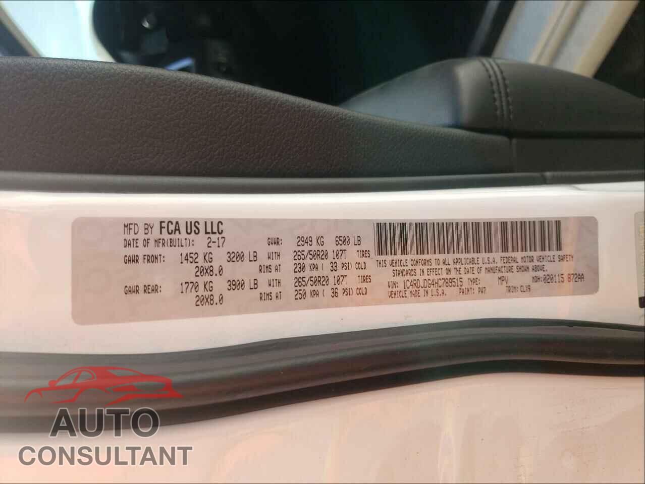 DODGE DURANGO 2017 - 1C4RDJDG4HC789515