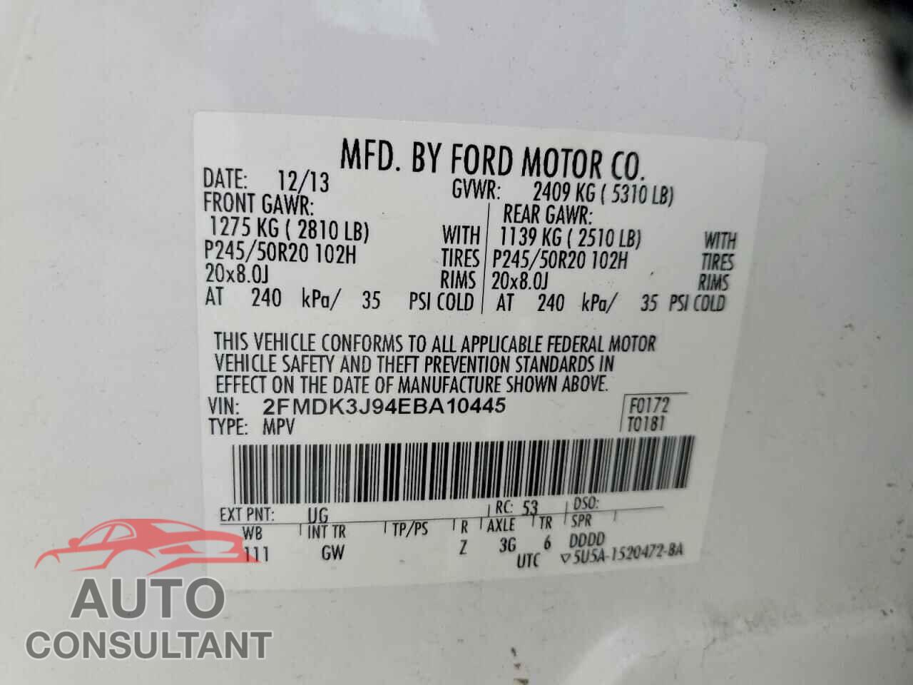 FORD EDGE 2014 - 2FMDK3J94EBA10445