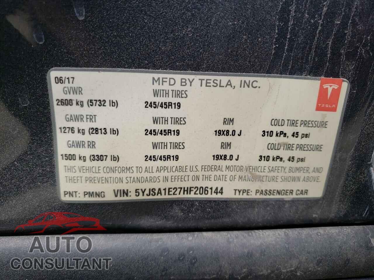 TESLA MODEL S 2017 - 5YJSA1E27HF206144