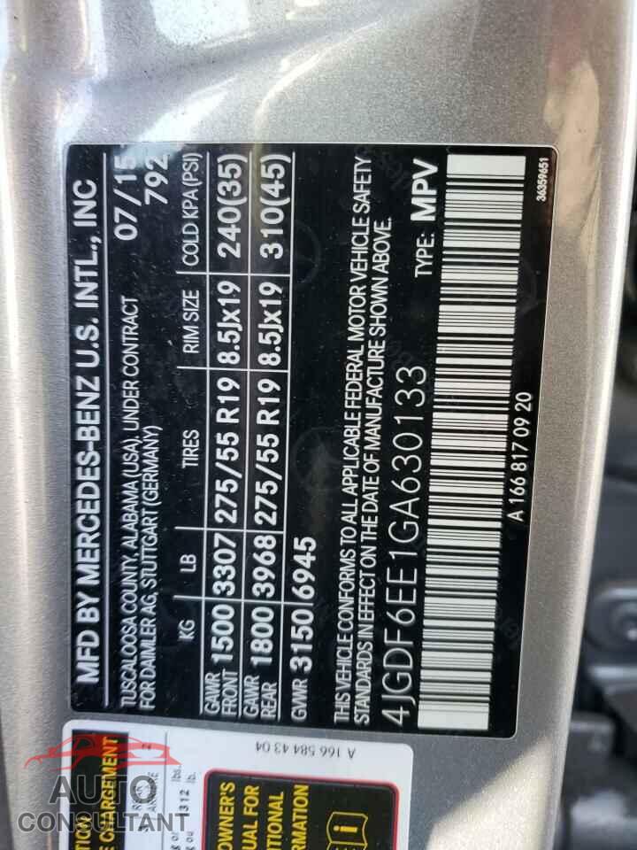 MERCEDES-BENZ GL-CLASS 2016 - 4JGDF6EE1GA630133