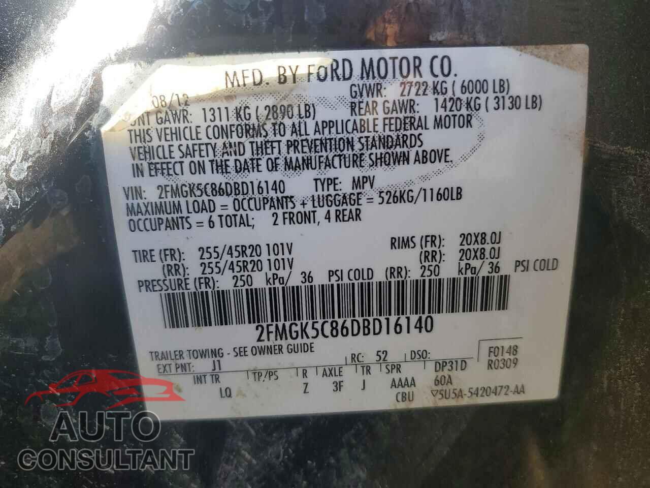 FORD FLEX 2013 - 2FMGK5C86DBD16140
