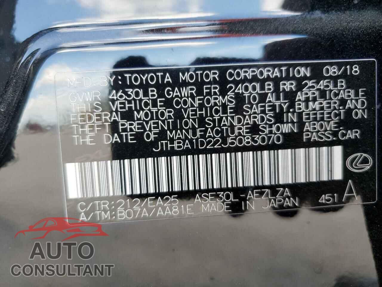 LEXUS IS 2018 - JTHBA1D22J5083070