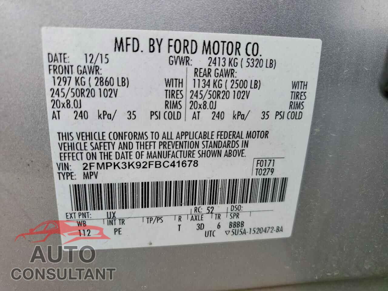 FORD EDGE 2015 - 2FMPK3K92FBC41678