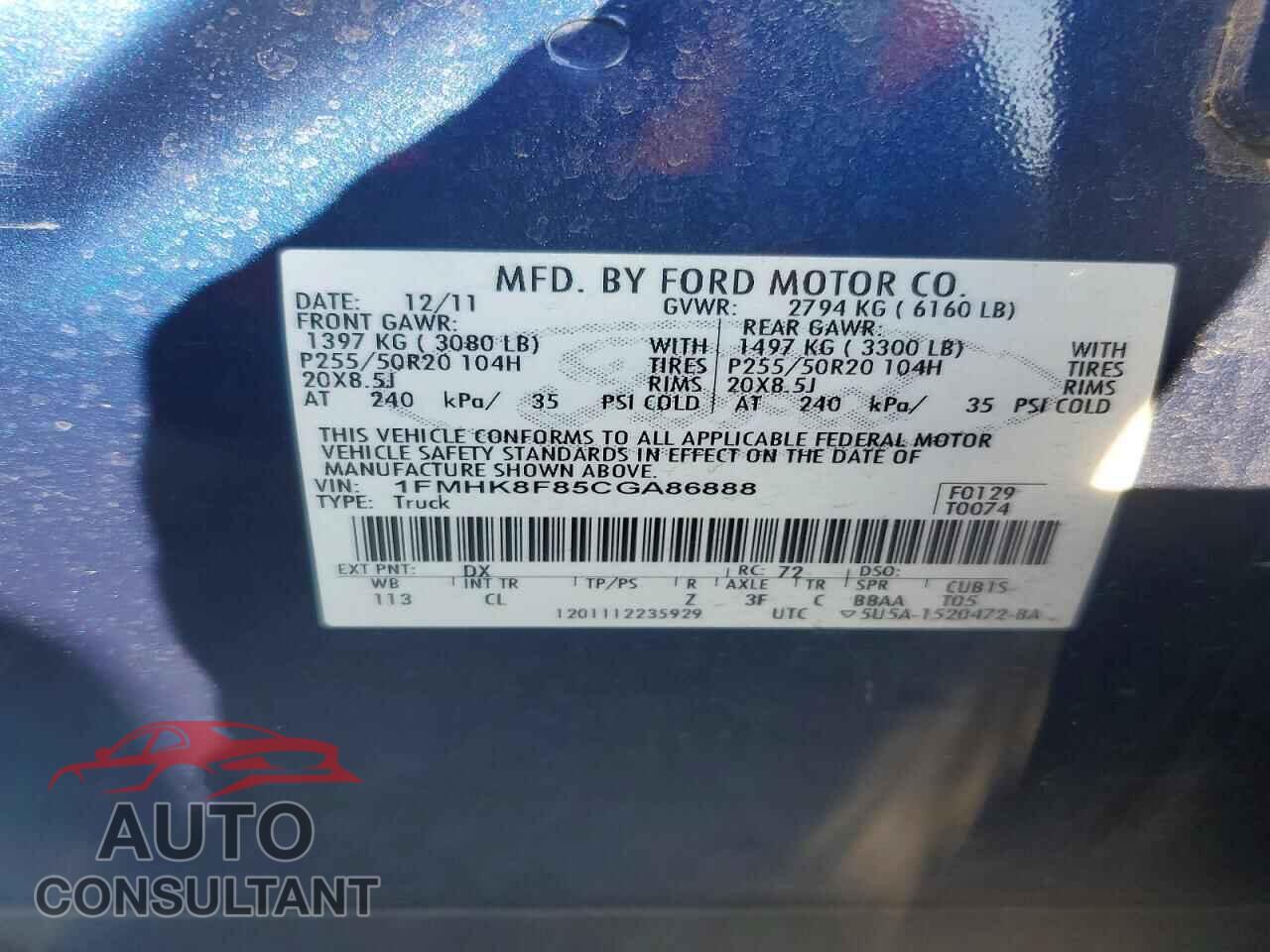 FORD EXPLORER 2012 - 1FMHK8F85CGA86888