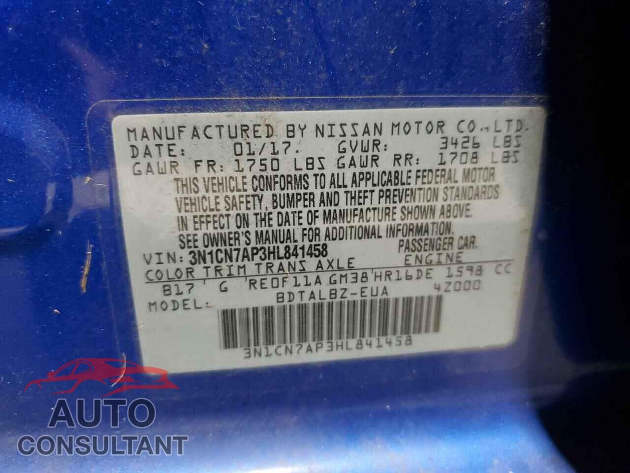 NISSAN VERSA 2017 - 3N1CN7AP3HL841458