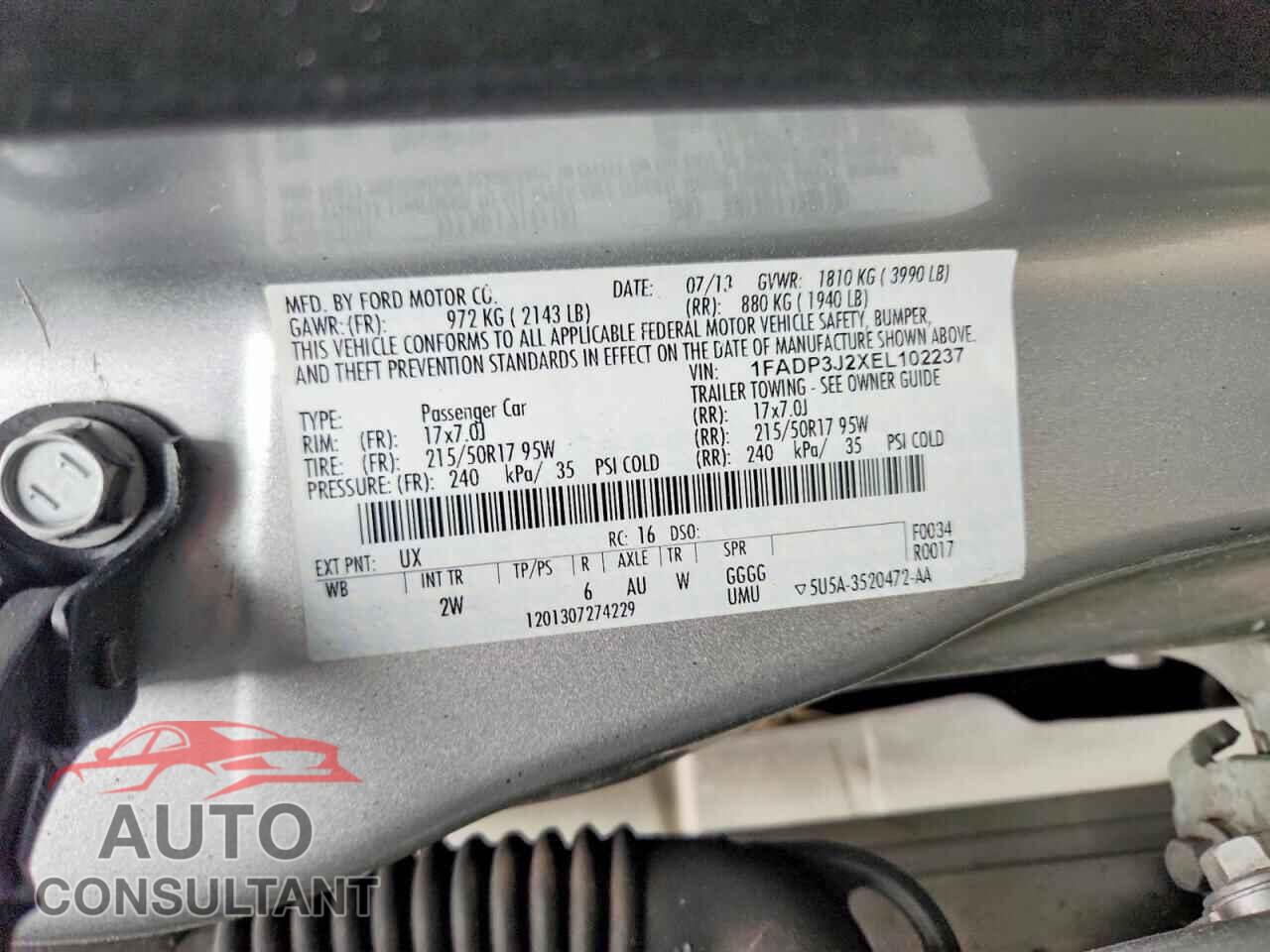 FORD FOCUS 2014 - 1FADP3J2XEL102237