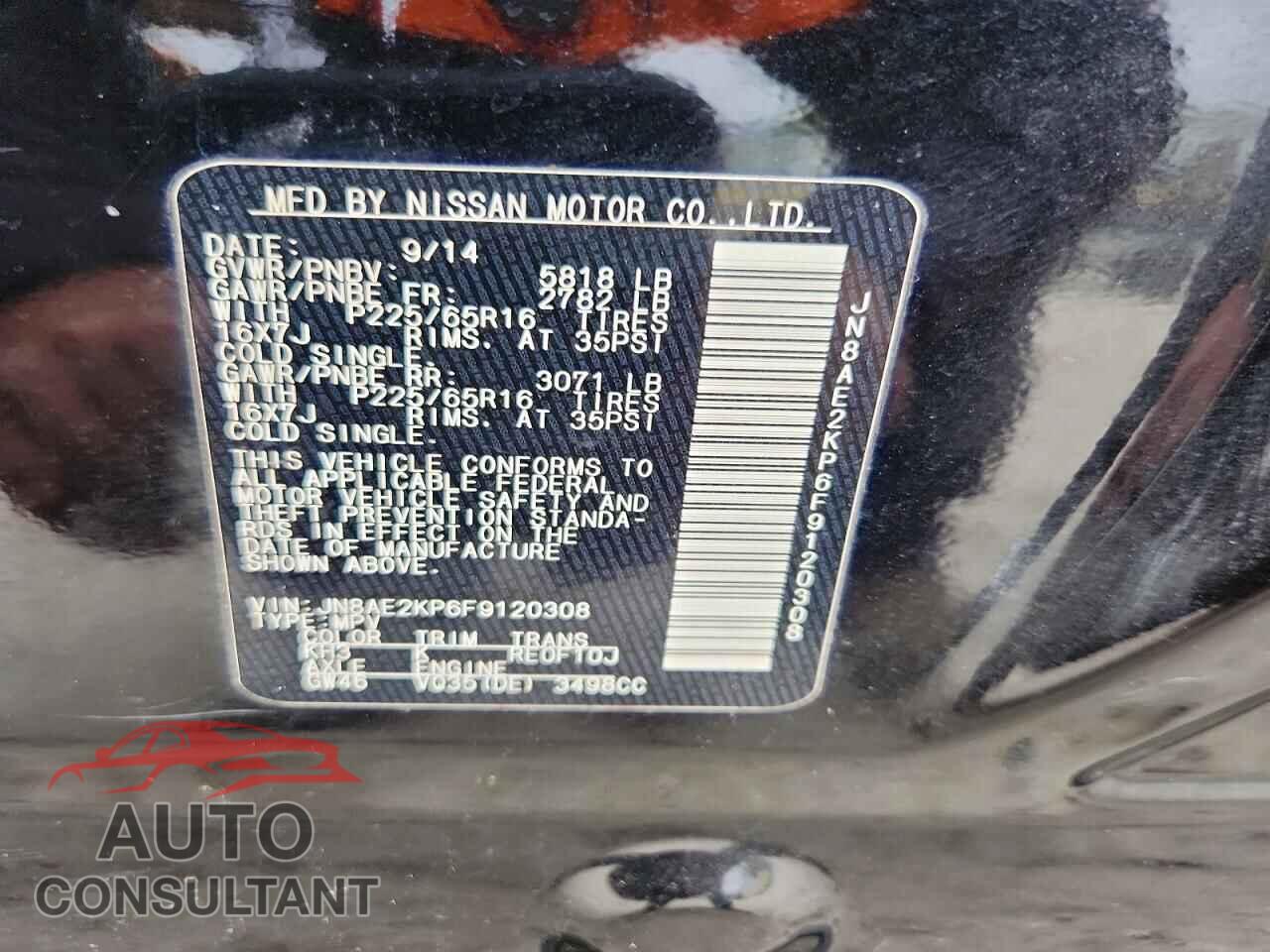 NISSAN QUEST 2015 - JN8AE2KP6F9120308
