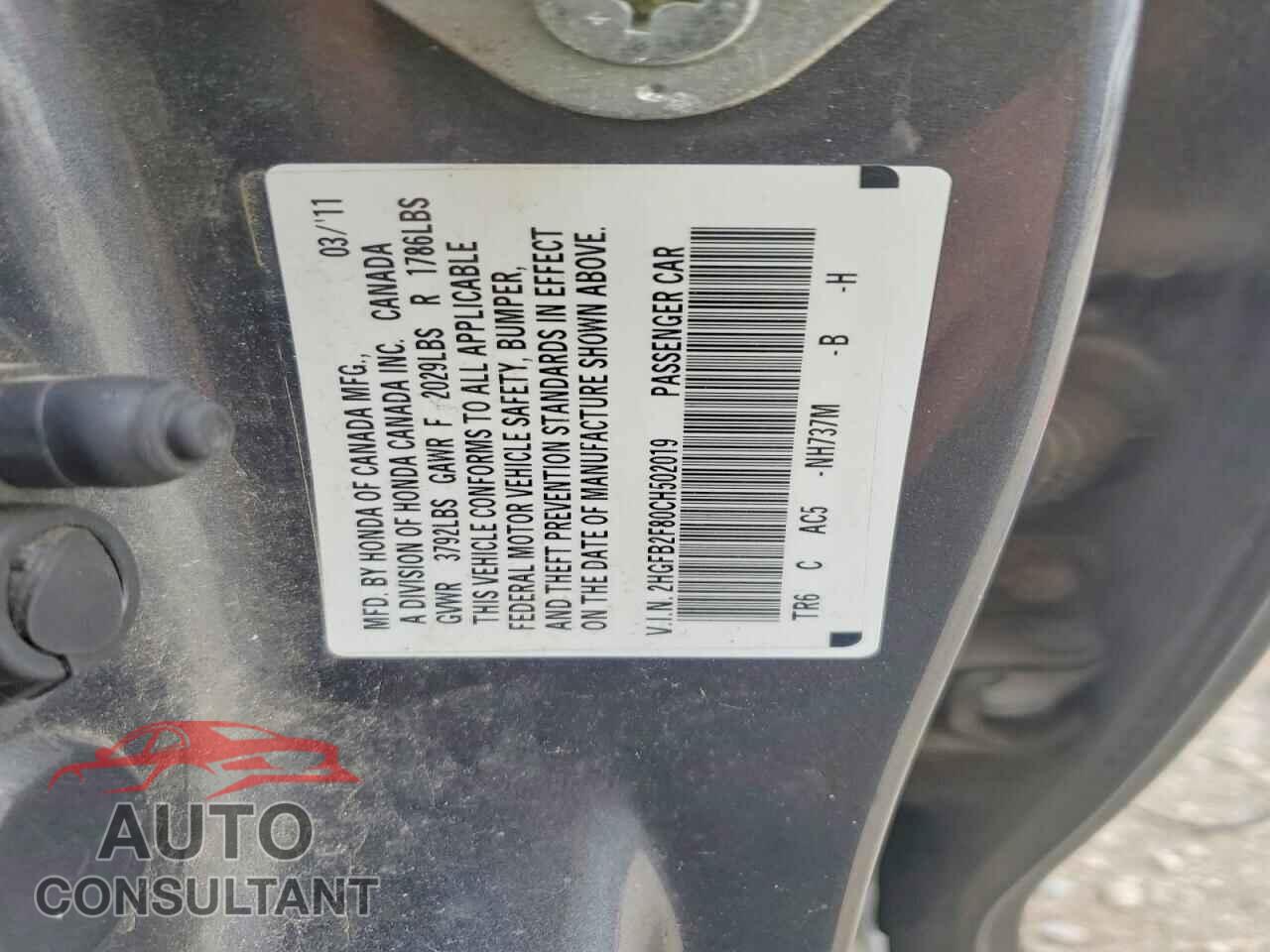 HONDA CIVIC 2012 - 2HGFB2F80CH502019