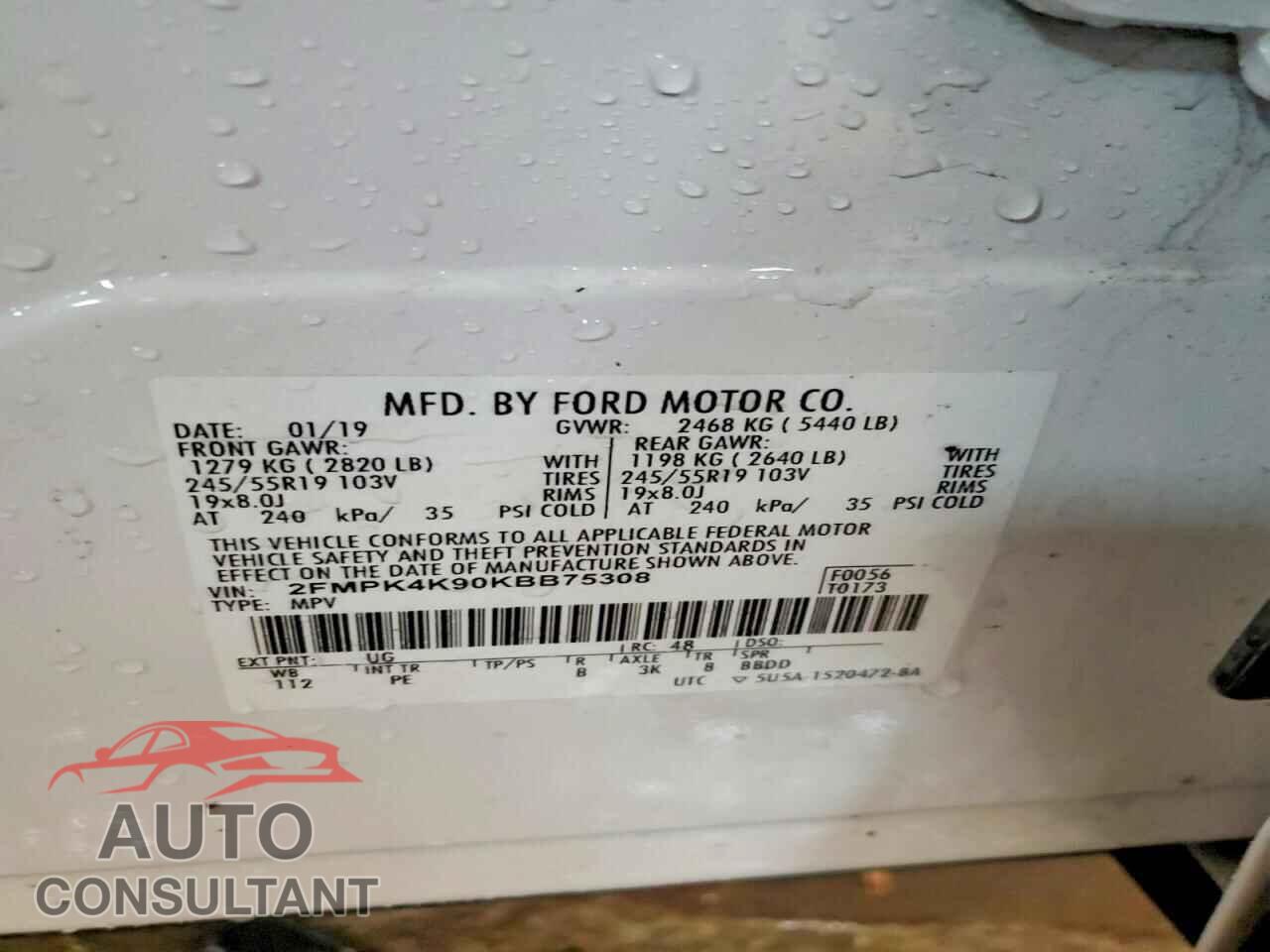 FORD EDGE 2019 - 2FMPK4K90KBB75308