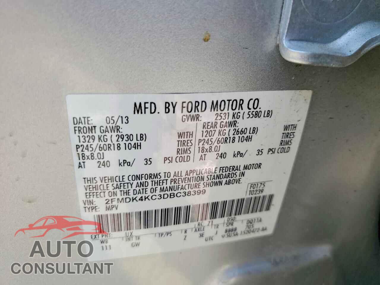 FORD EDGE 2013 - 2FMDK4KC3DBC38399