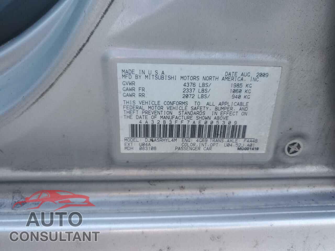 MITSUBISHI GALANT 2010 - 4A32B3FF7AE005309