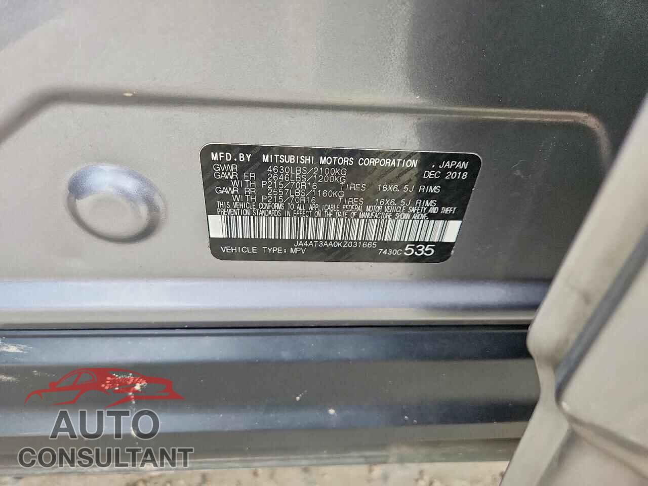 MITSUBISHI ECLIPSE 2019 - JA4AT3AA0KZ031665