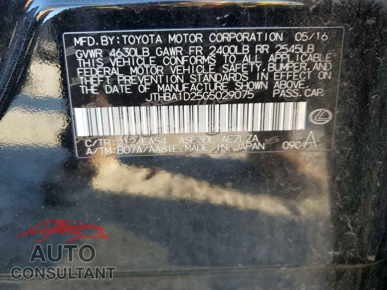 LEXUS IS 2016 - JTHBA1D25G5029075