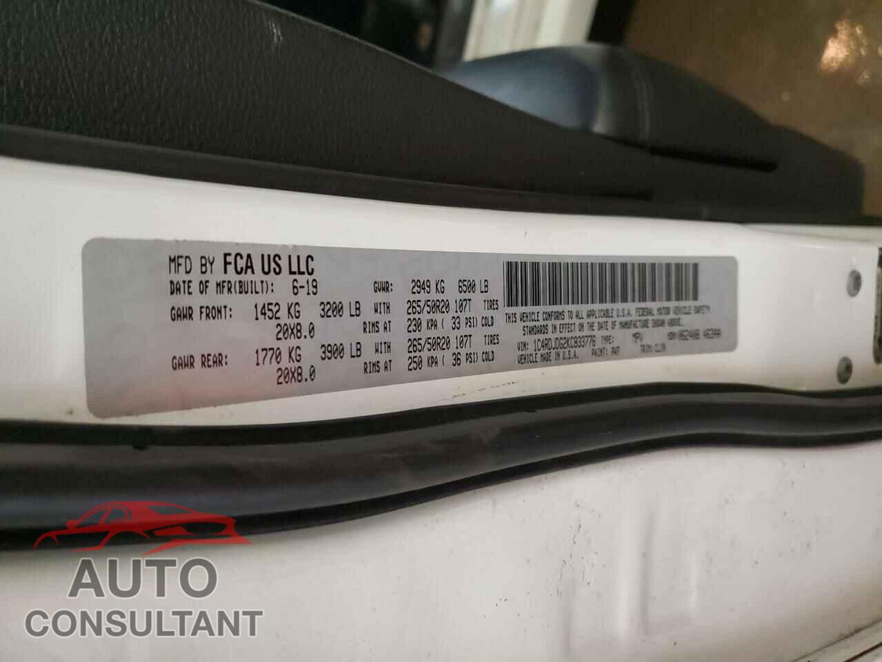 DODGE DURANGO 2019 - 1C4RDJDG2KC833776