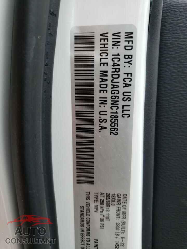 DODGE DURANGO 2022 - 1C4RDJAG6NC185562