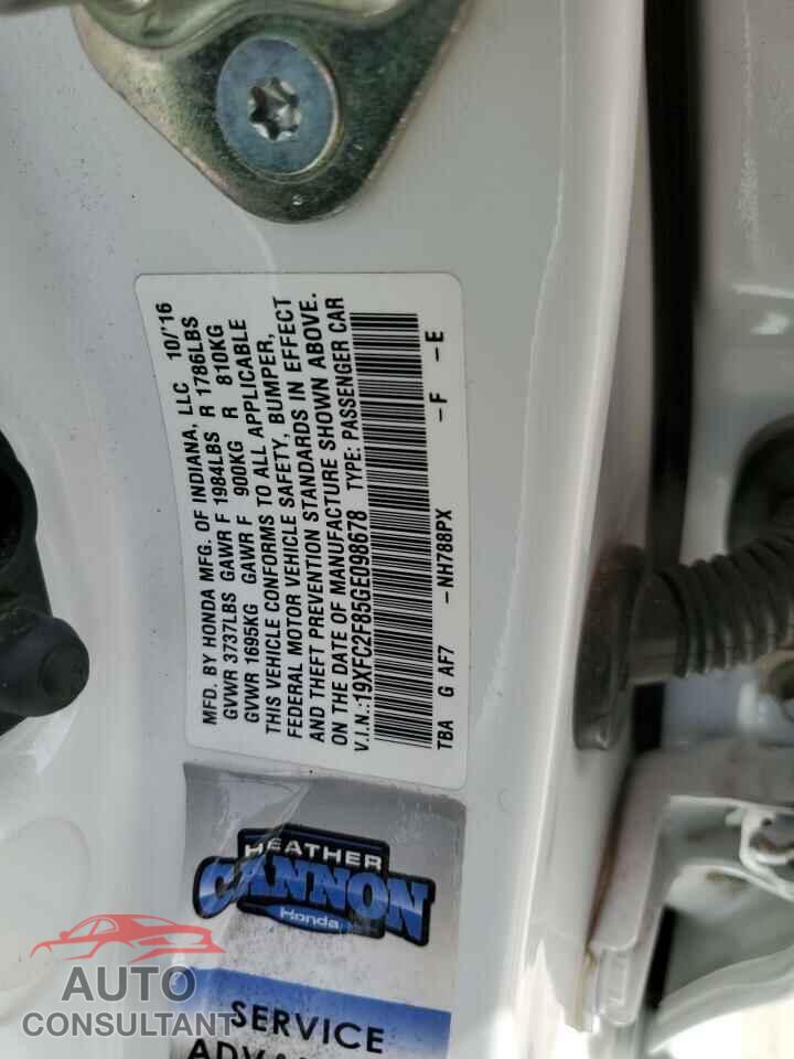 HONDA CIVIC 2016 - 19XFC2F85GE098678
