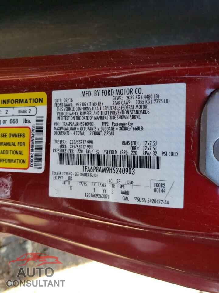 FORD MUSTANG 2017 - 1FA6P8AM9H5240903