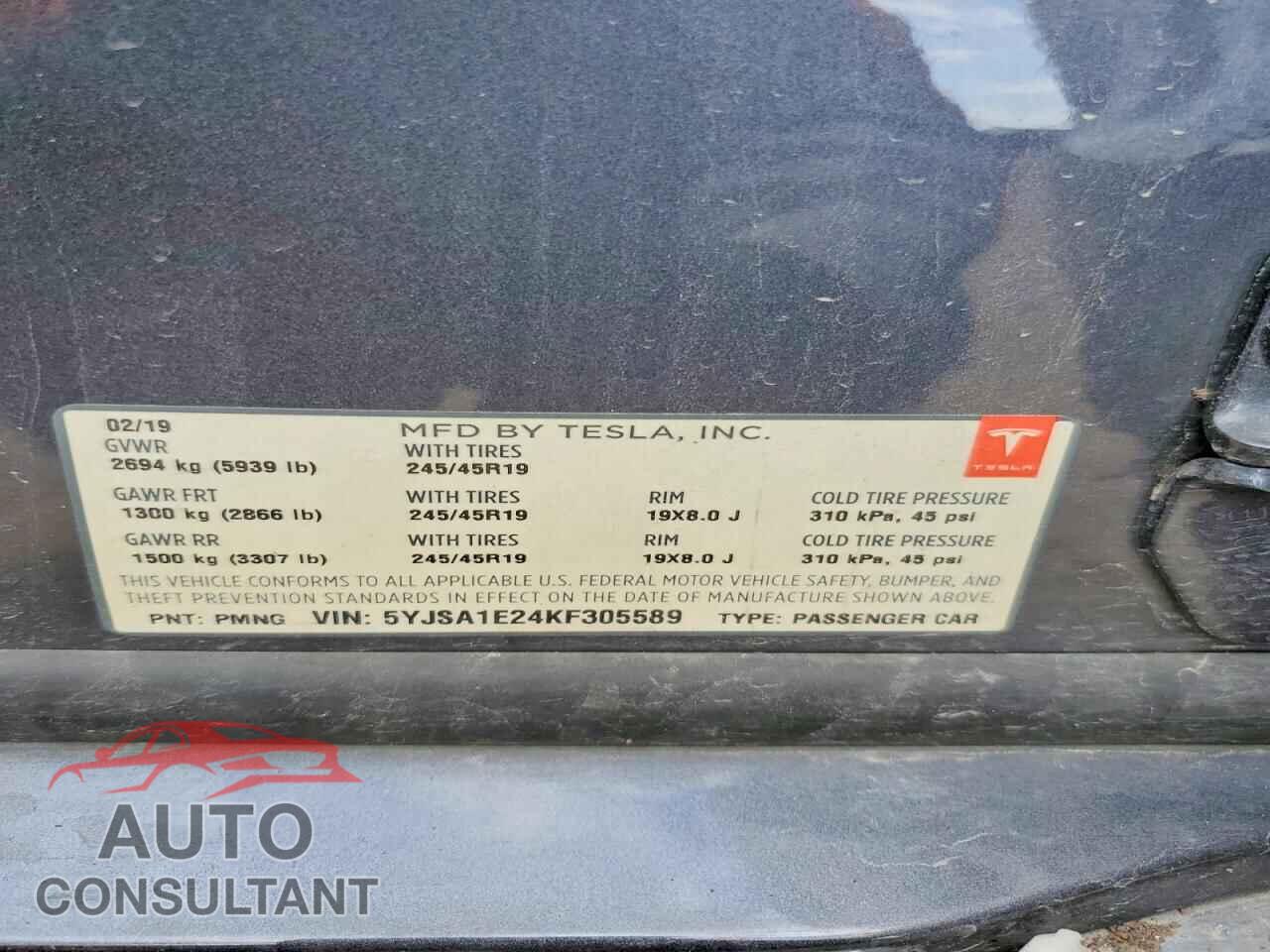TESLA MODEL S 2019 - 5YJSA1E24KF305589