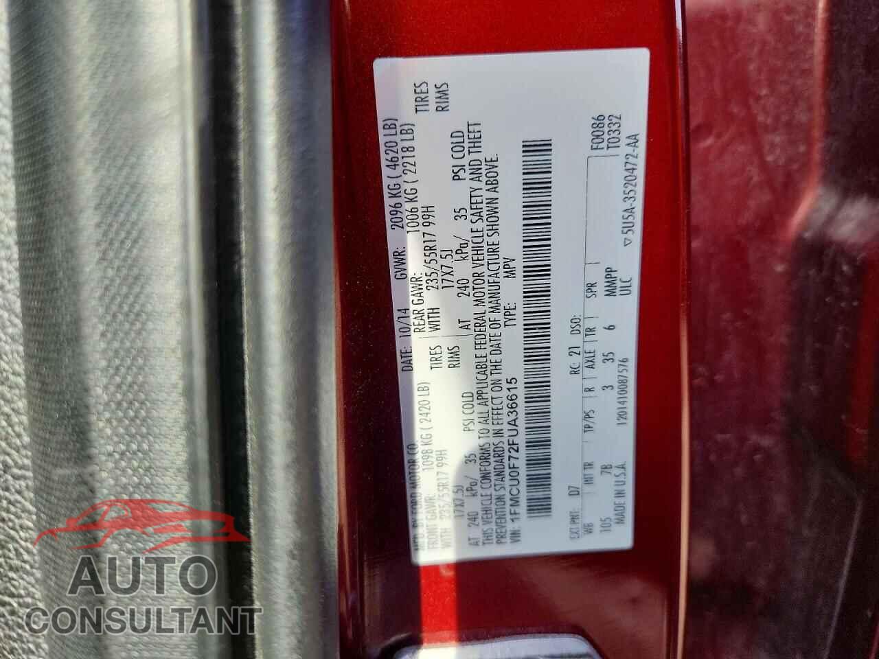 FORD ESCAPE 2015 - 1FMCU0F72FUA36615
