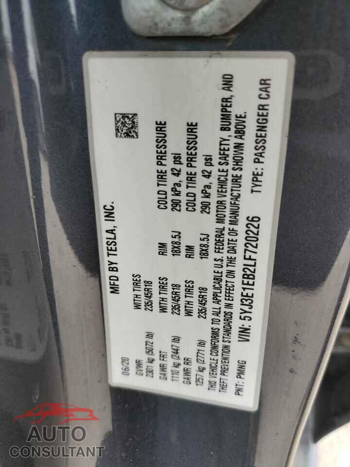 TESLA MODEL 3 2020 - 5YJ3E1EB2LF720226