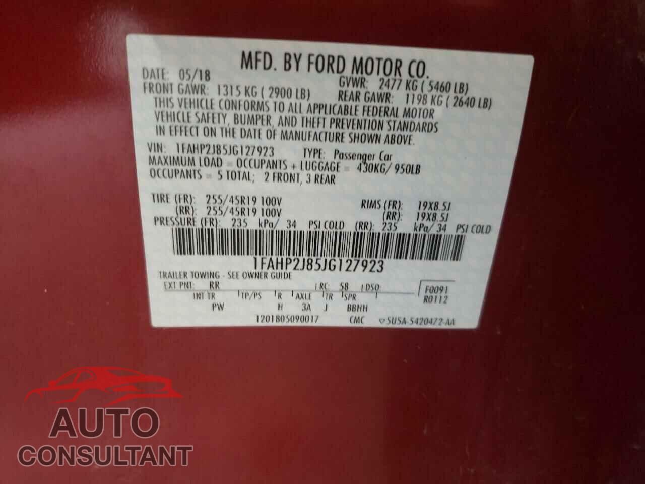 FORD TAURUS 2018 - 1FAHP2J85JG127923