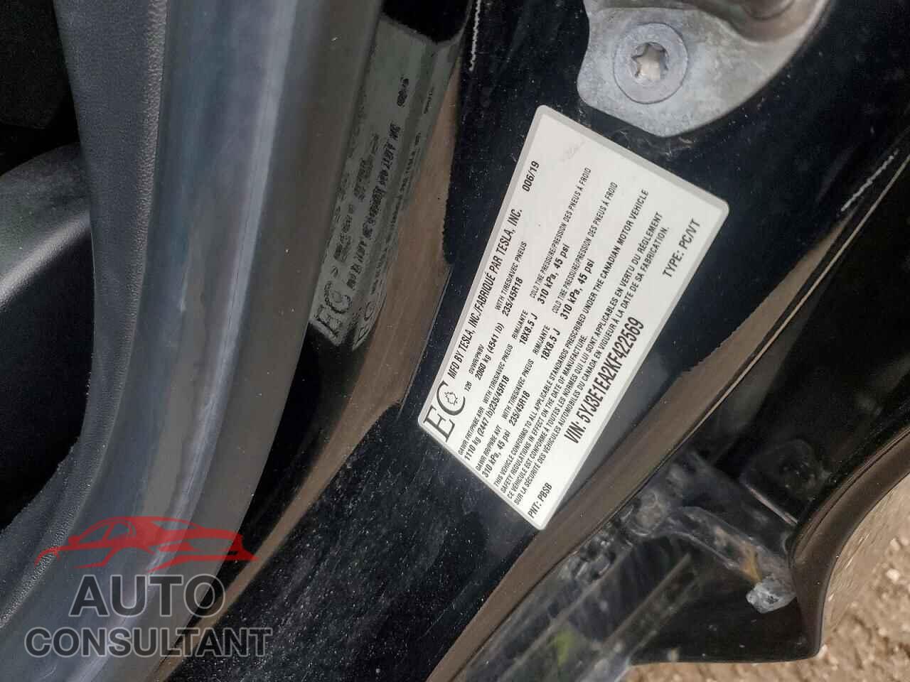 TESLA MODEL 3 2019 - 5YJ3E1EA2KF422569