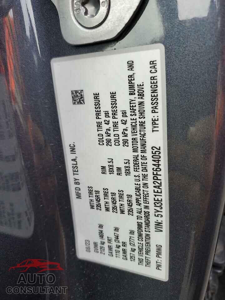 TESLA MODEL 3 2023 - 5YJ3E1EA2PF644052