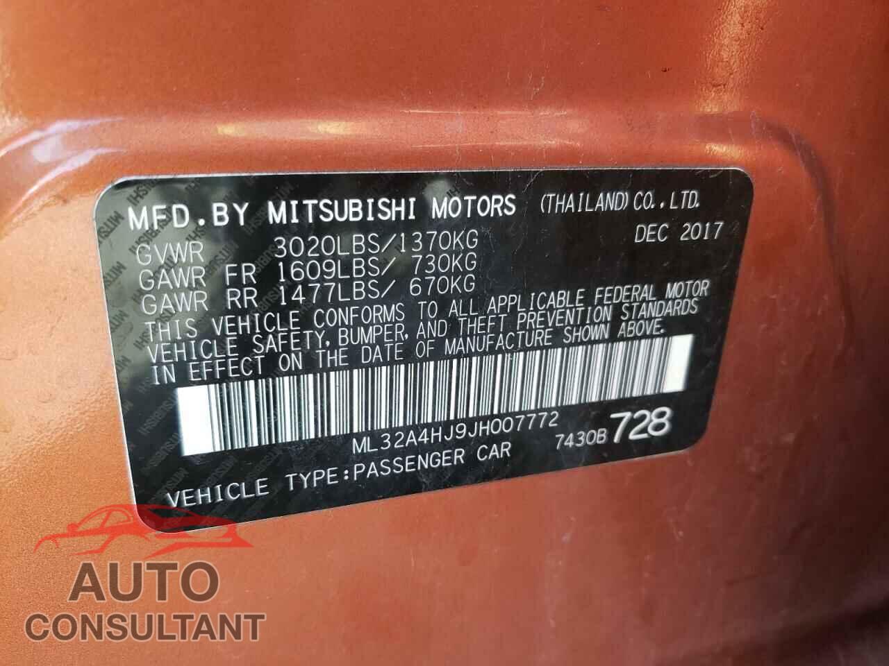 MITSUBISHI MIRAGE 2018 - ML32A4HJ9JH007772