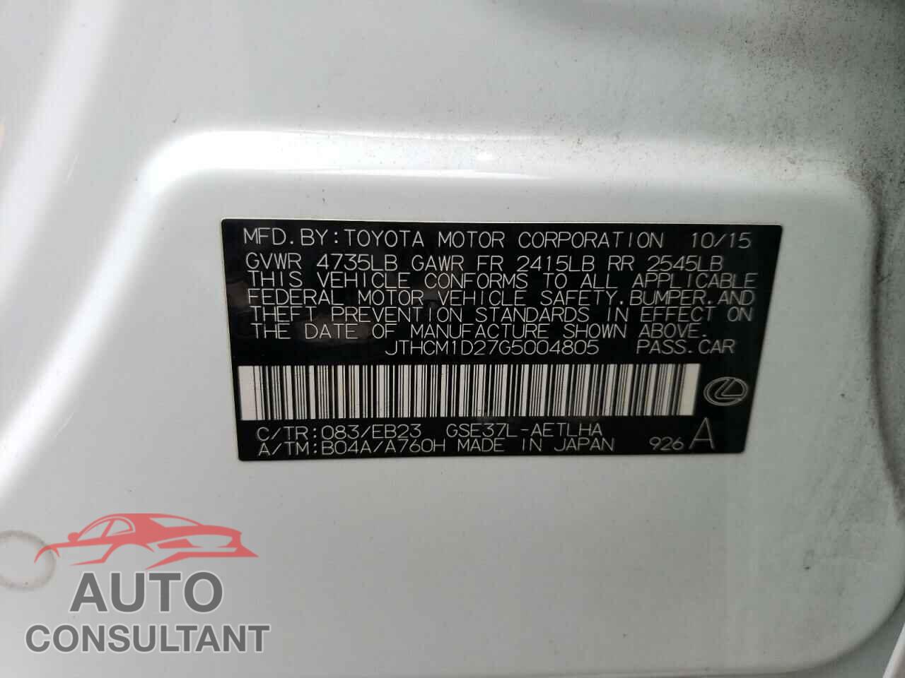 LEXUS IS 2016 - JTHCM1D27G5004805