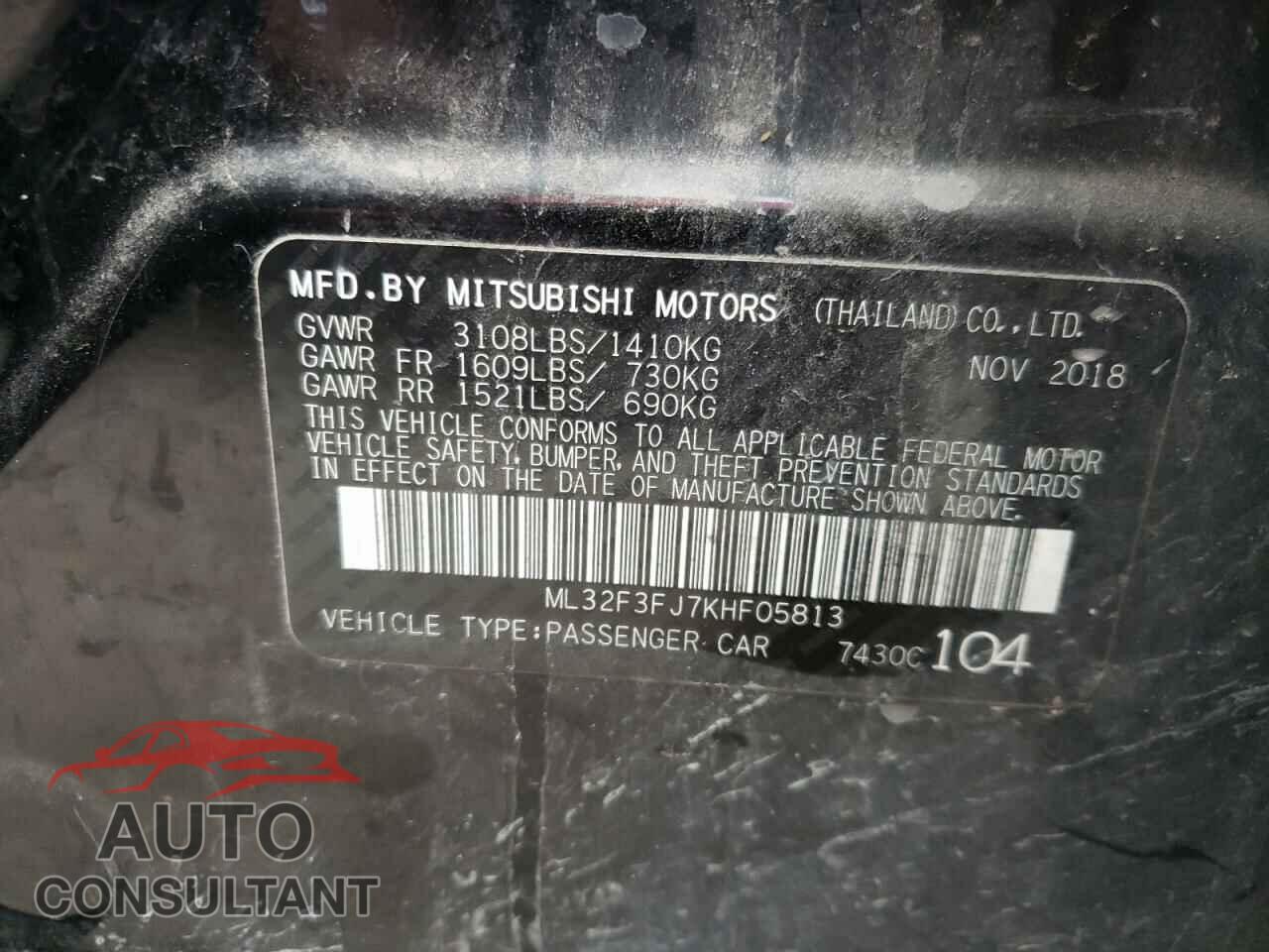 MITSUBISHI MIRAGE 2019 - ML32F3FJ7KHF05813