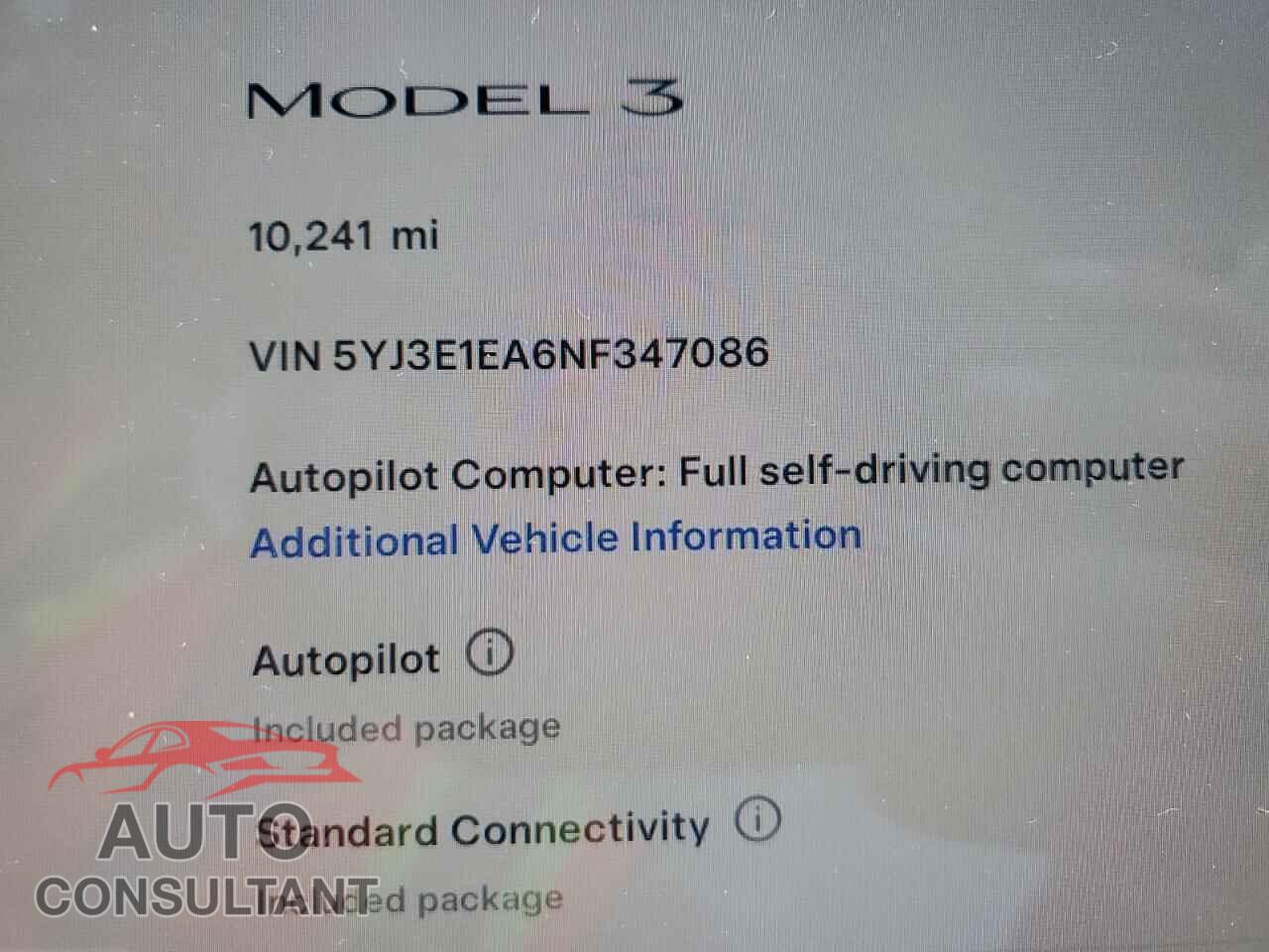 TESLA MODEL 3 2022 - 5YJ3E1EA6NF347086