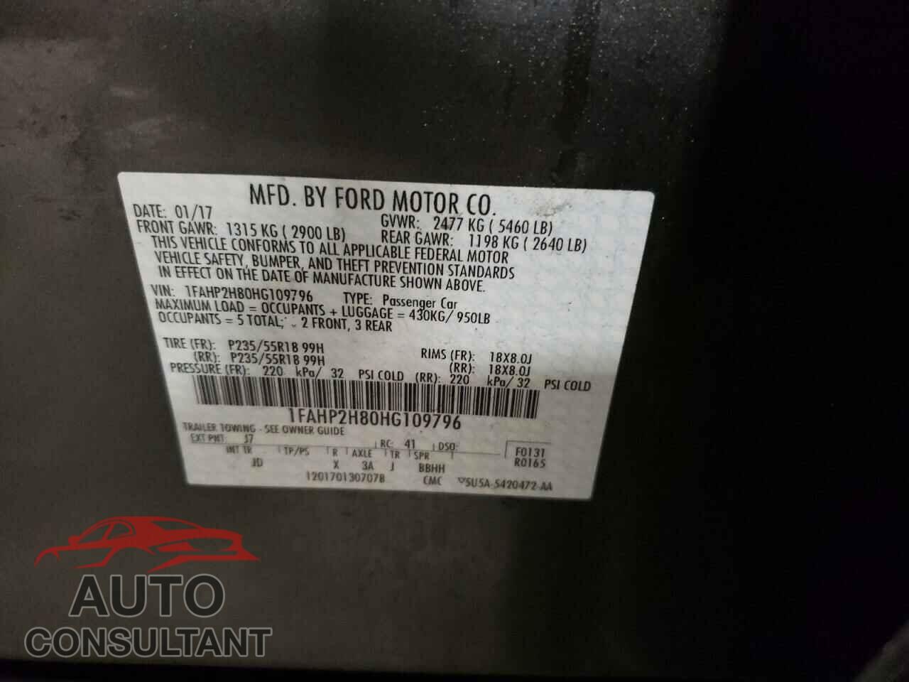 FORD TAURUS 2017 - 1FAHP2H80HG109796