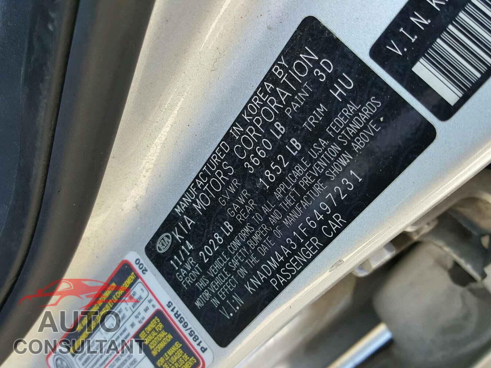 KIA RIO 2015 - KNADM4A31F6497231