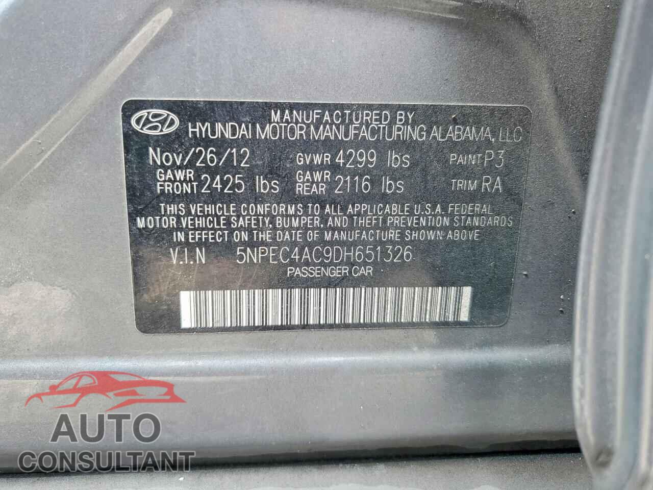 HYUNDAI SONATA 2013 - 5NPEC4AC9DH651326